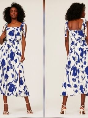 Jason Wu White Midi Dress with Bold Blue Floral Print